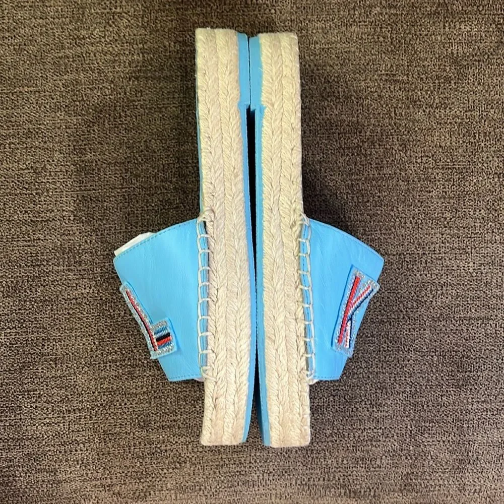 New Karl Lagerfeld Paris Caine Espadrille Slide Sandals Sz 36EU 6 US Baltic Blue